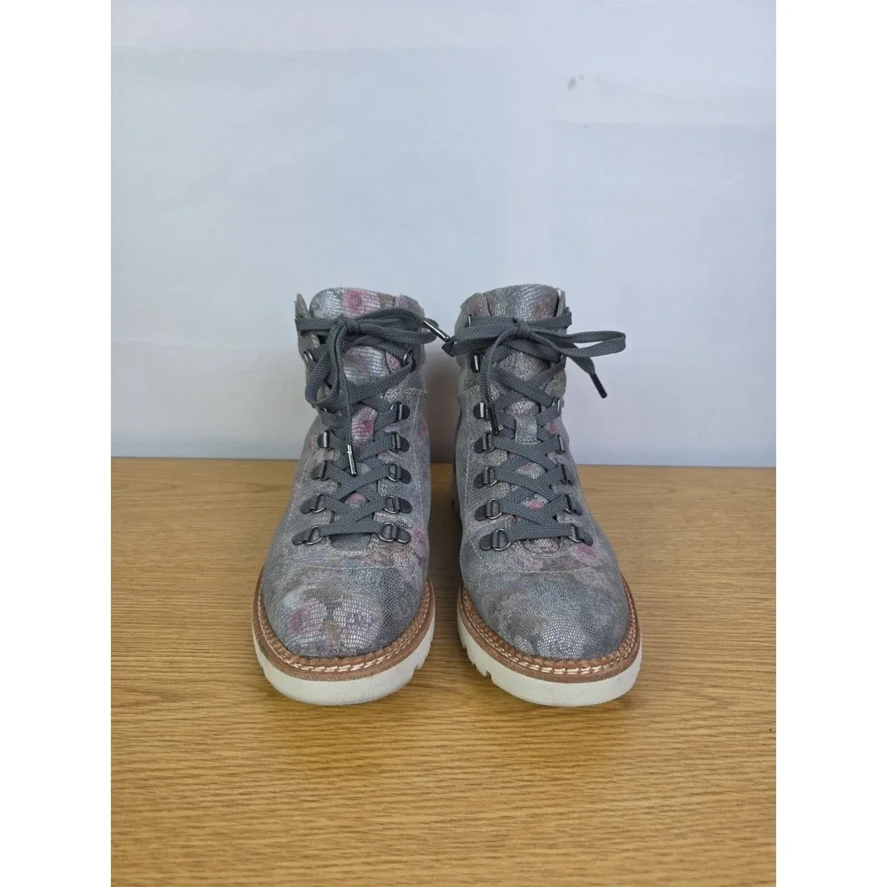 Bionica‎ Women's Dezi Gray Floral Waterproof Leather Lace Up Ankle Boots 8M